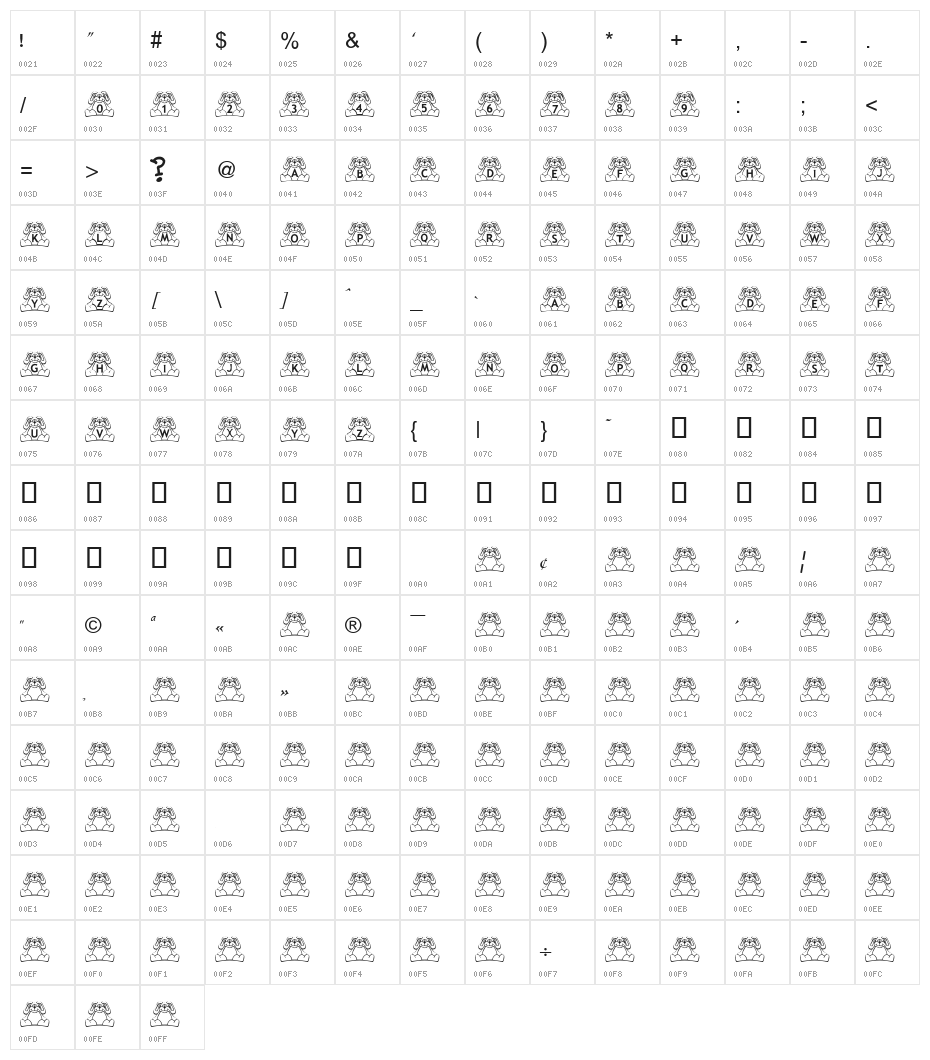 BillyBear Bunny Character Map