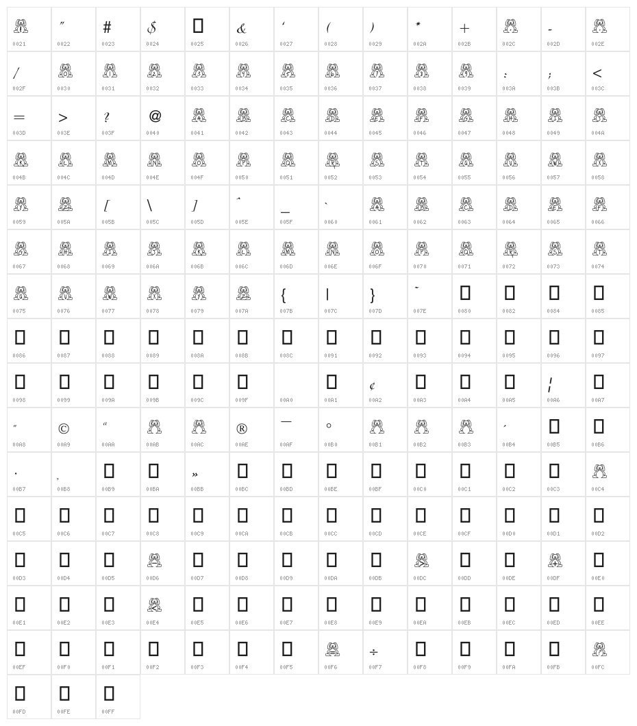 BillyBear EasterFont Character Map