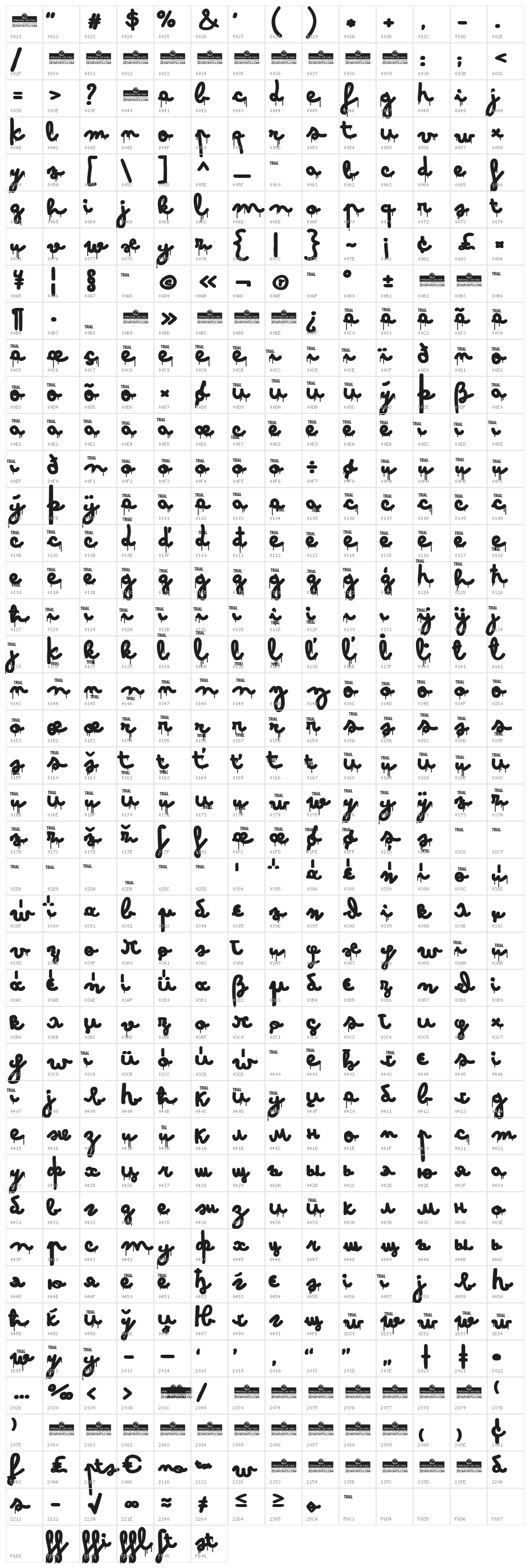 Bimbo Dripping Jumbo Character Map