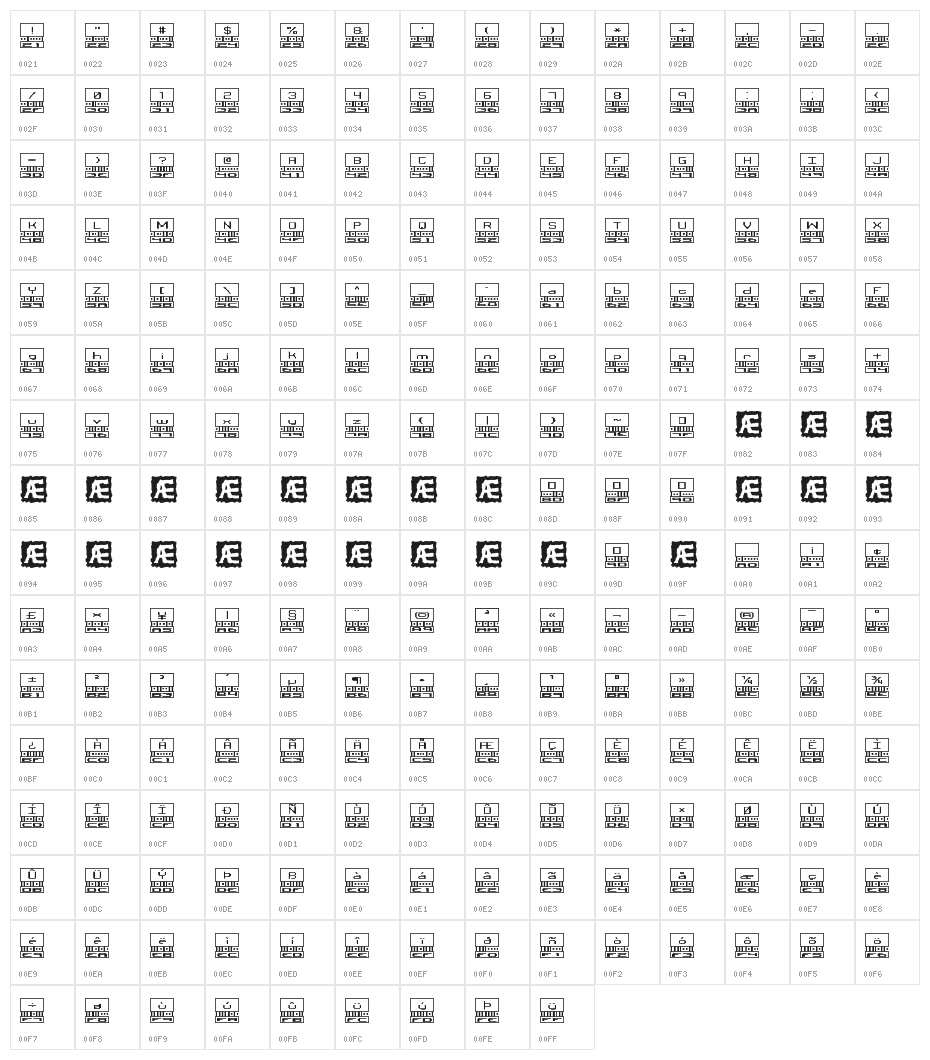 Binary X BRK Character Map
