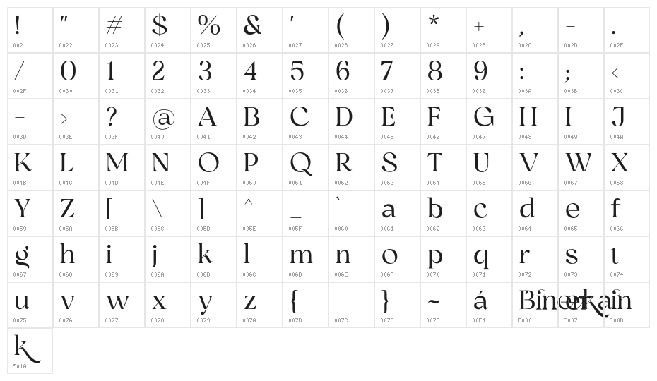 BinerkaDemo Character Map