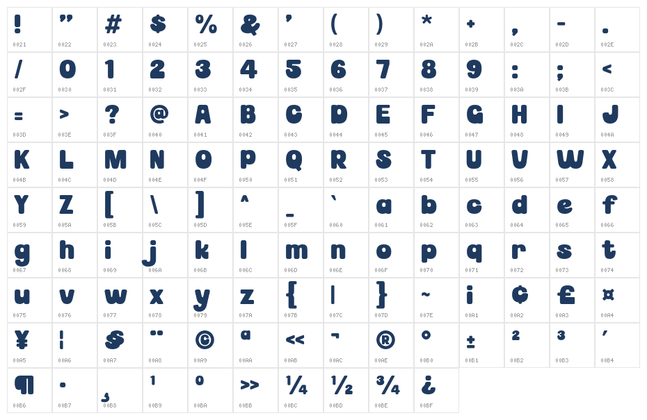 Bingbam Demo Regular Character Map