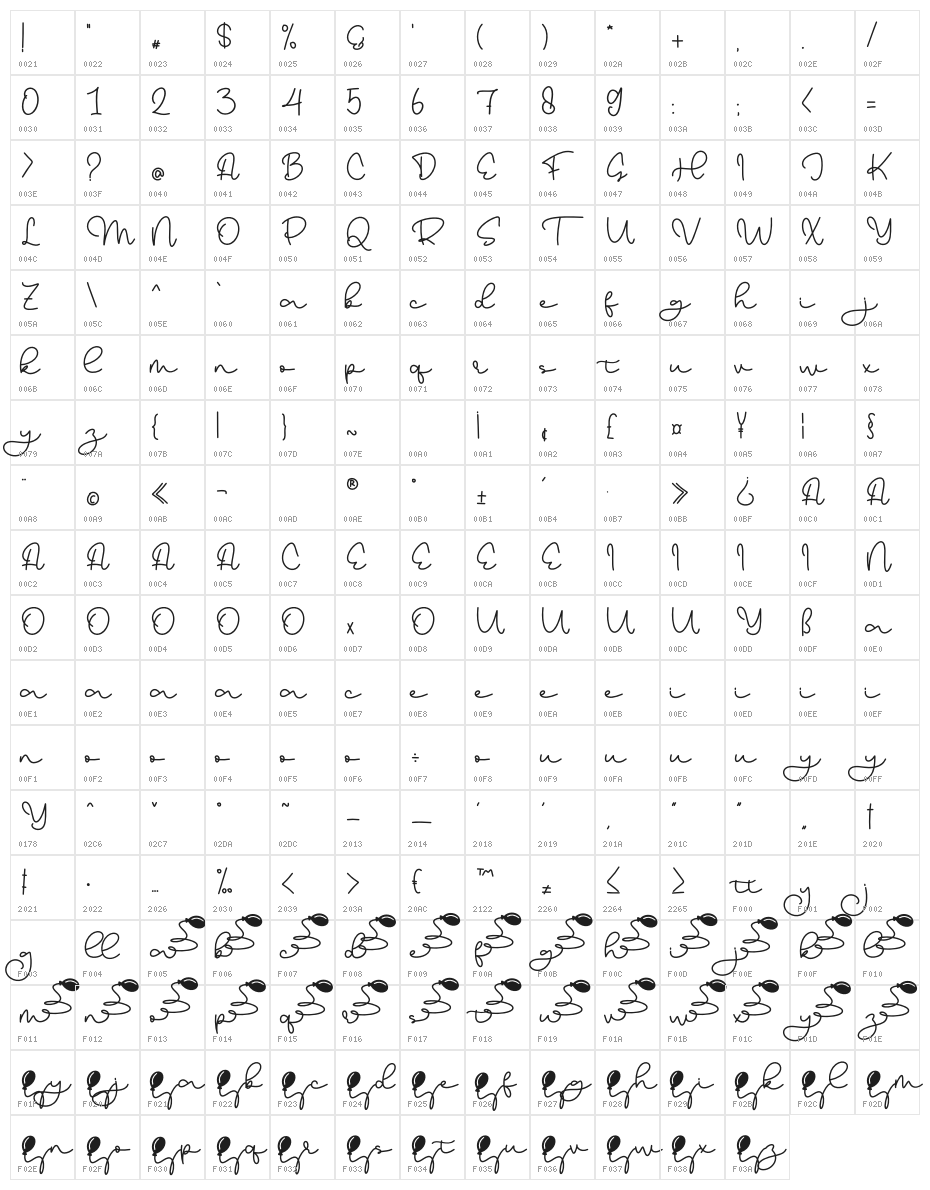 Bingo Heyho Monoline Character Map