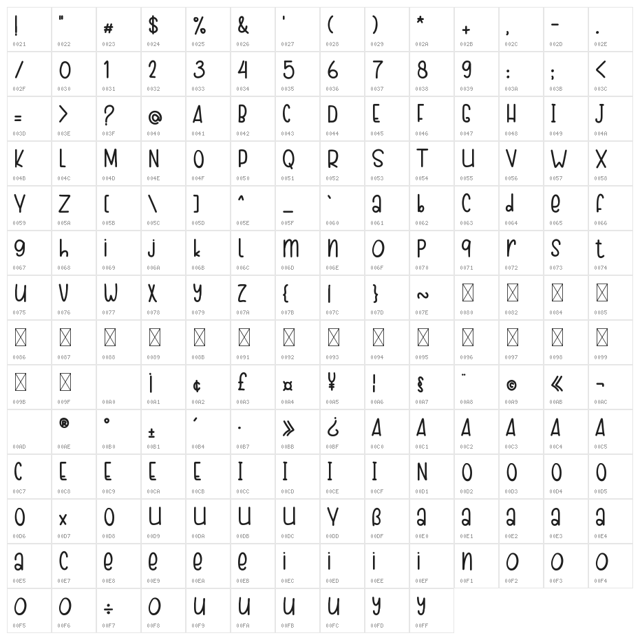 Bingo Heyho Regular Character Map