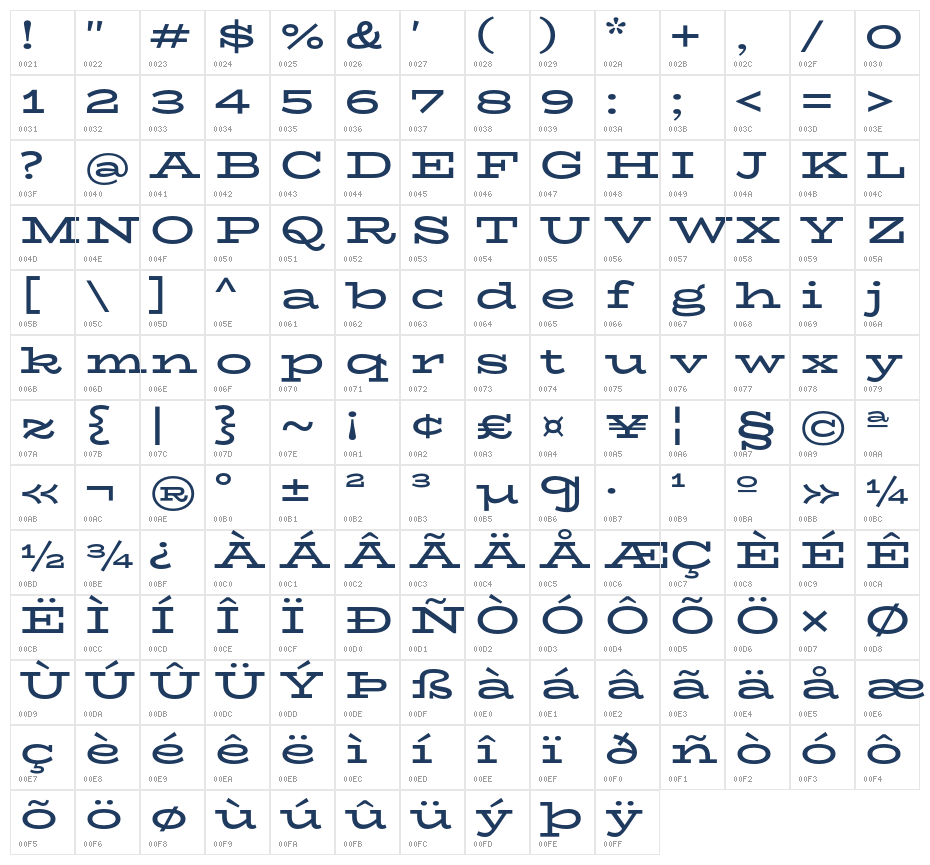 BioRhyme Expanded Bold1 Character Map