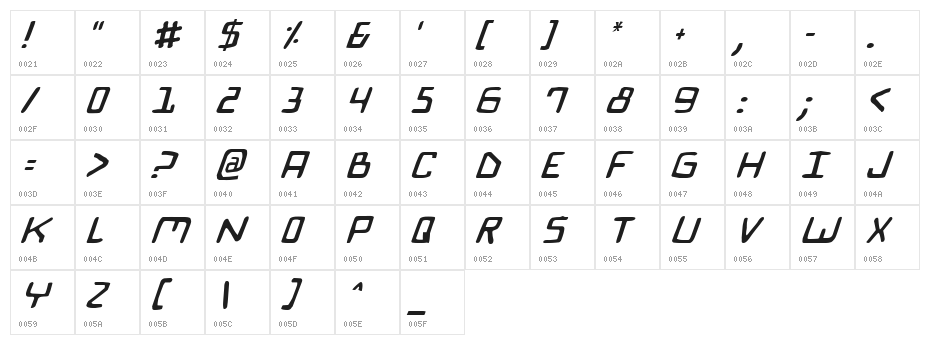 Bionic Comic Italic Character Map