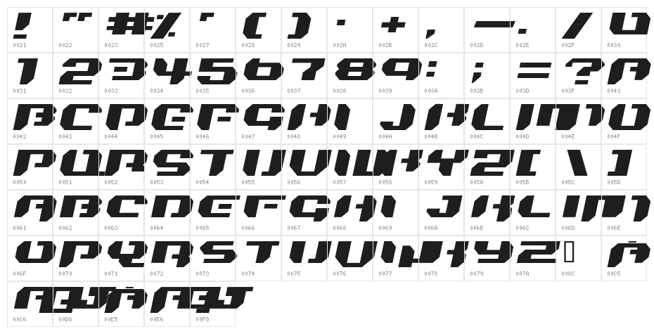 Bionic Kid Simple Slanted Character Map