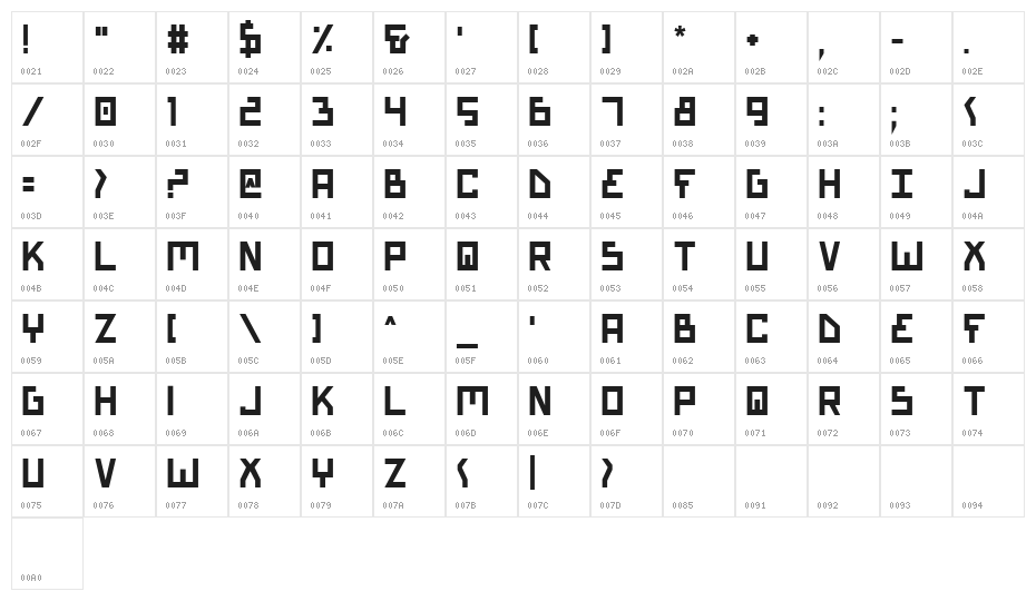 Bionic Type Bold Character Map