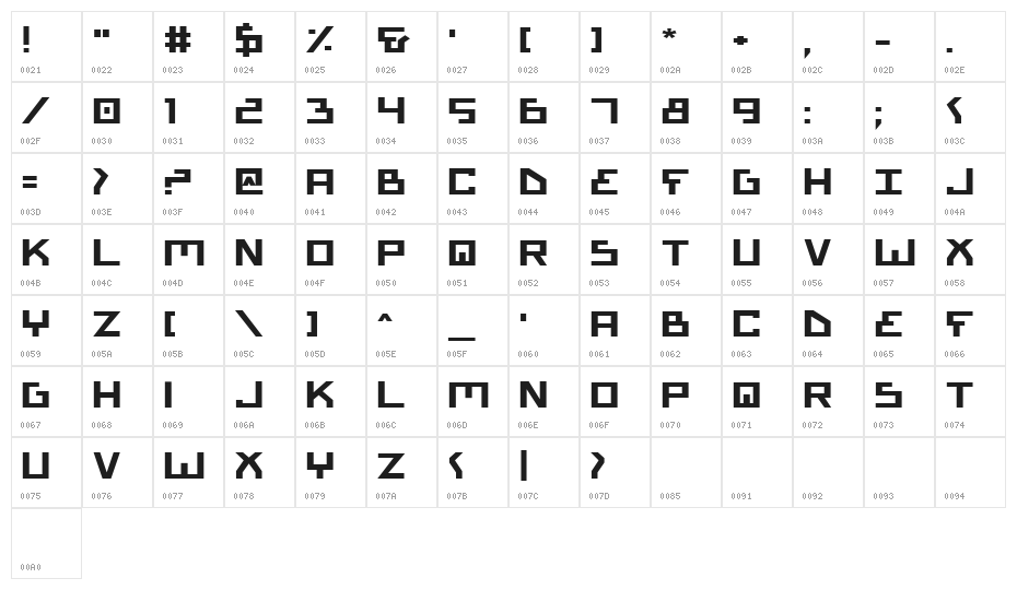 Bionic Type Expanded Bold Character Map