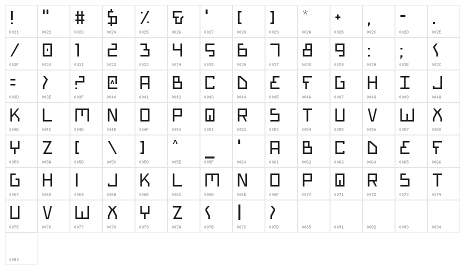 Bionic Type Light Character Map