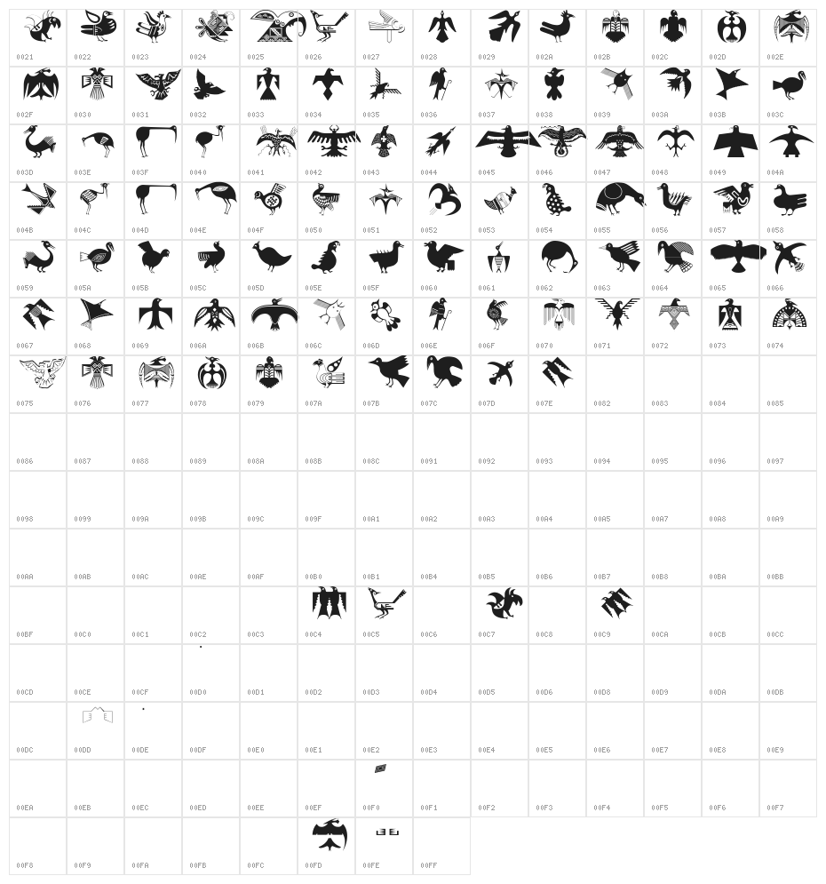 BirdsEleven Character Map