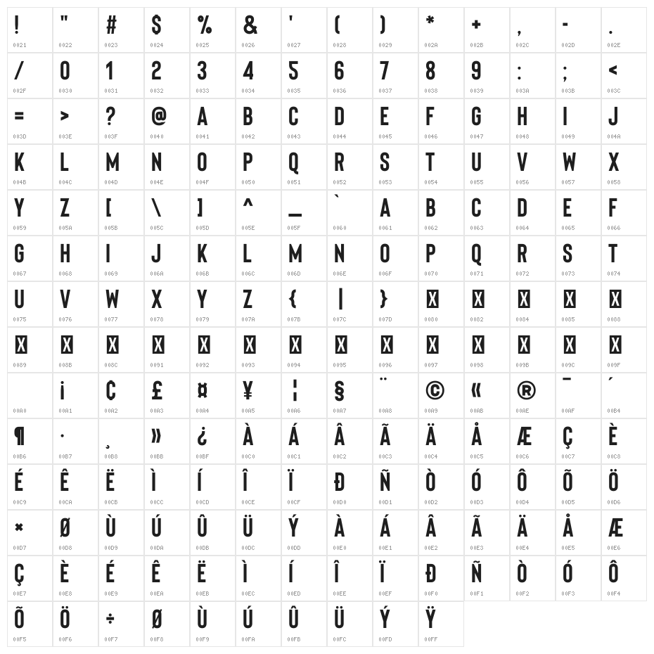 Bison Bold Character Map