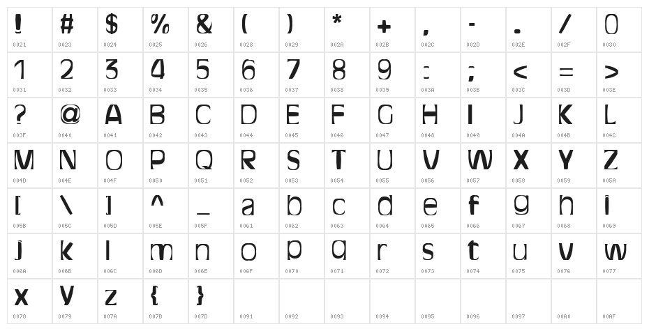 Bitchen Regular Character Map
