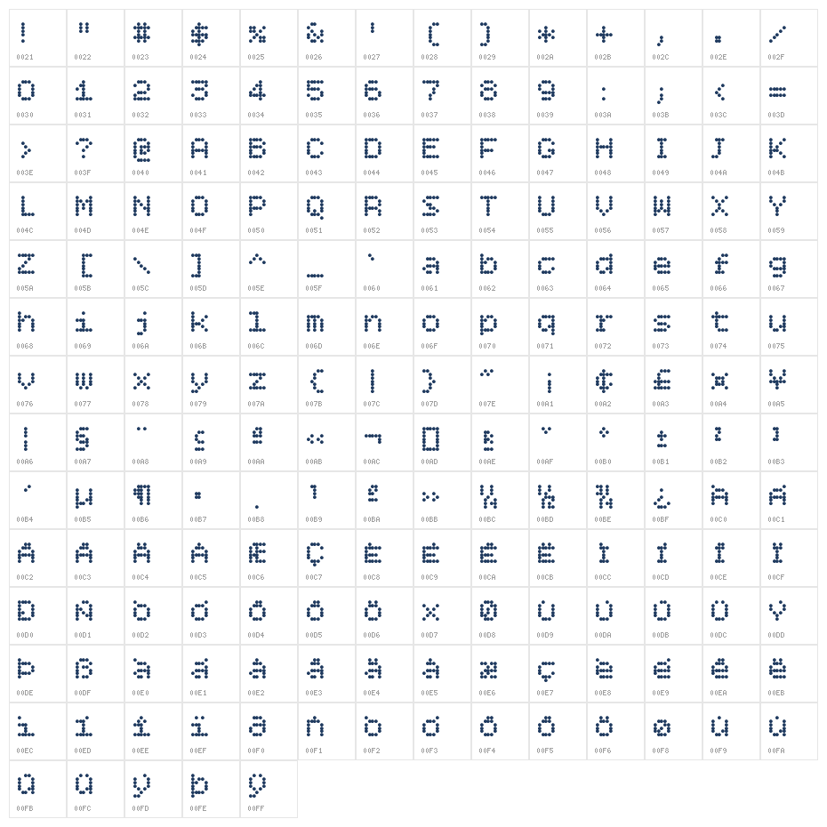 Bitcount Grid Single Ink Regular Character Map