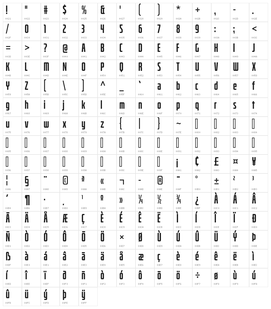 BitcrusherCdRg-Bold Character Map