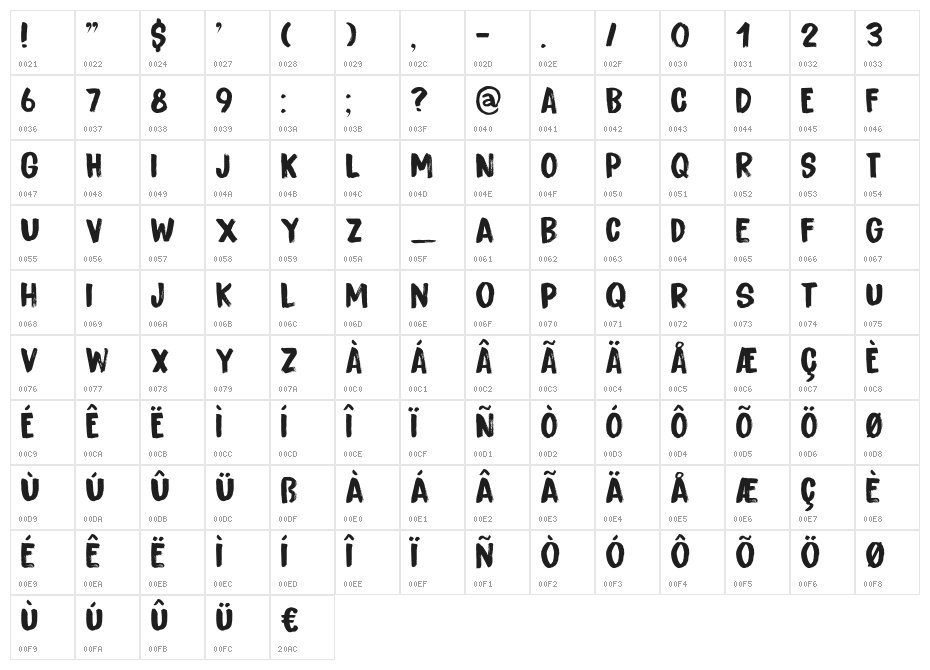 Bitterbrush DEMO Regular Character Map