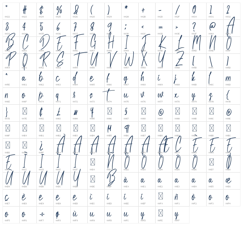 Bittersweet2 Character Map