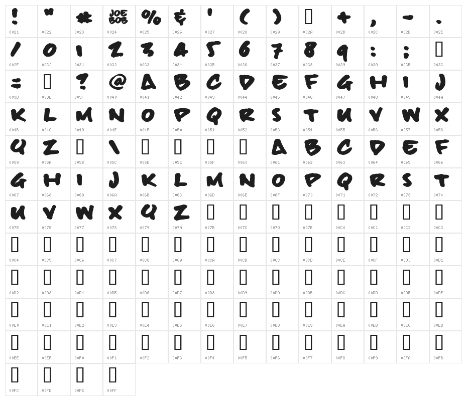 billieBoldHand Character Map
