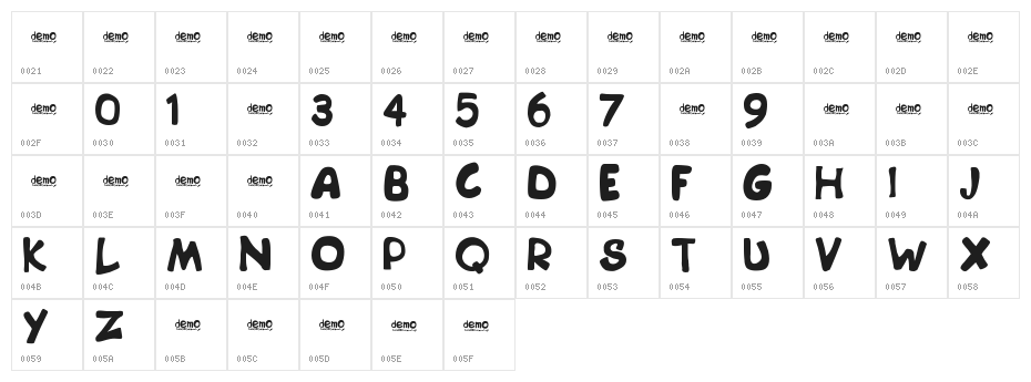 bipDEMO Character Map