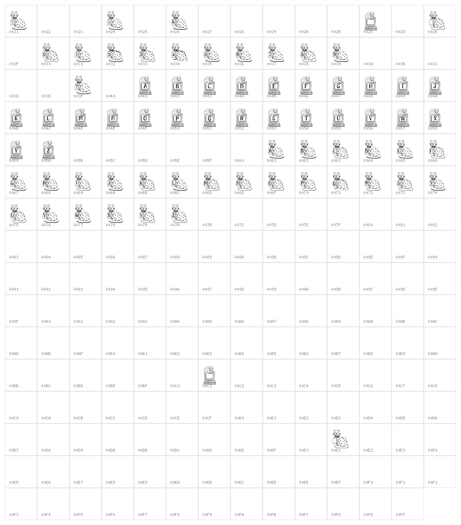 BJF Kat n Mouse Character Map