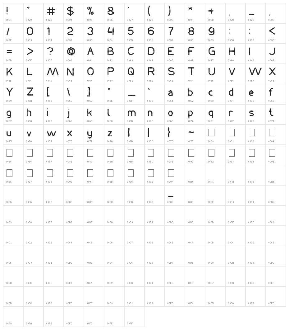 BLACK ARROW Character Map