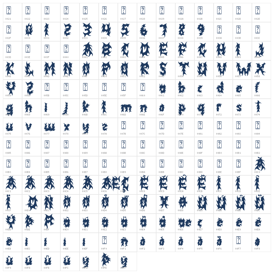 BLACK FLAMES Character Map