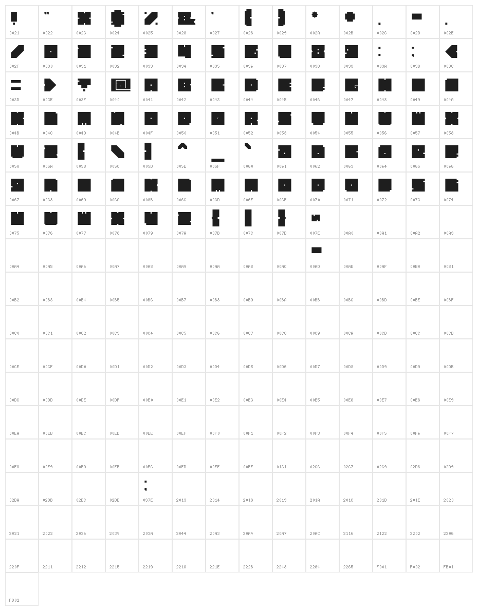 BLOCK Bold Character Map