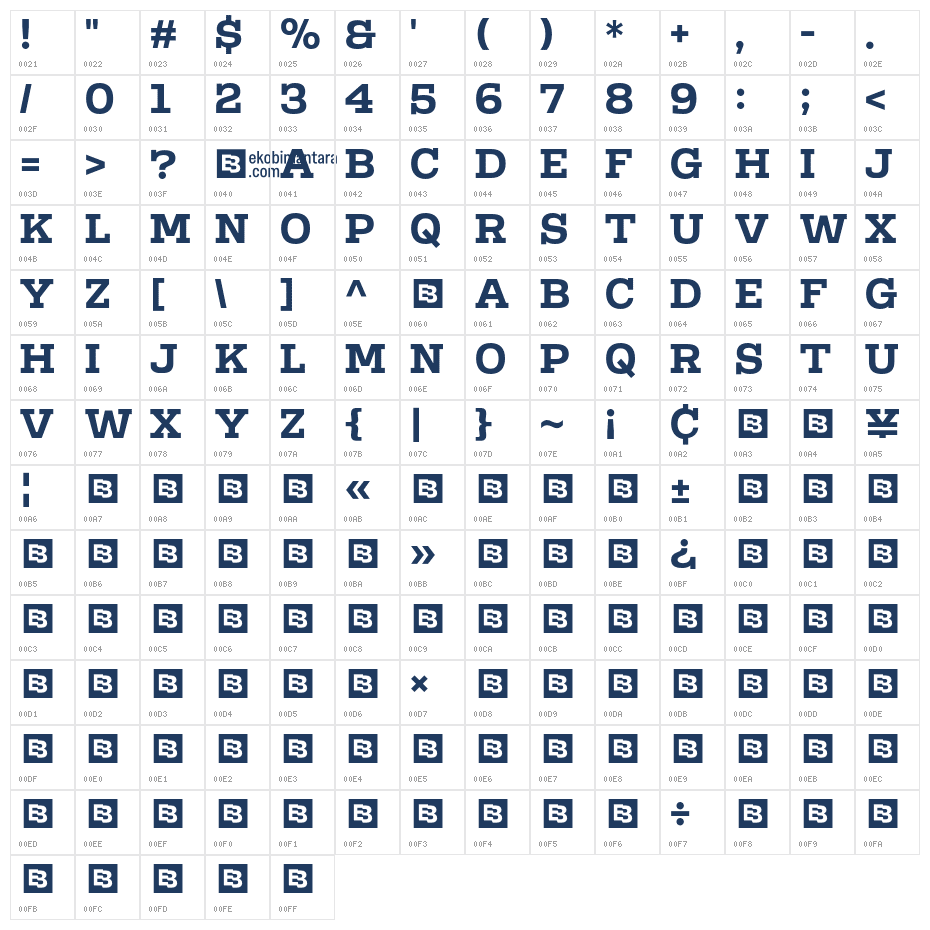 BLUE RIDGE Character Map