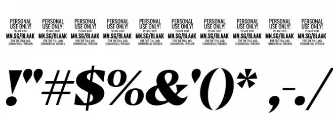 Blaak Black PERSONAL USE Italic Font OTHER CHARS