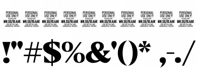 Blaak Black PERSONAL USE Font OTHER CHARS