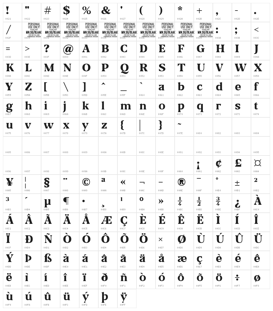Blaak ExtraBold PERSONAL USE Character Map