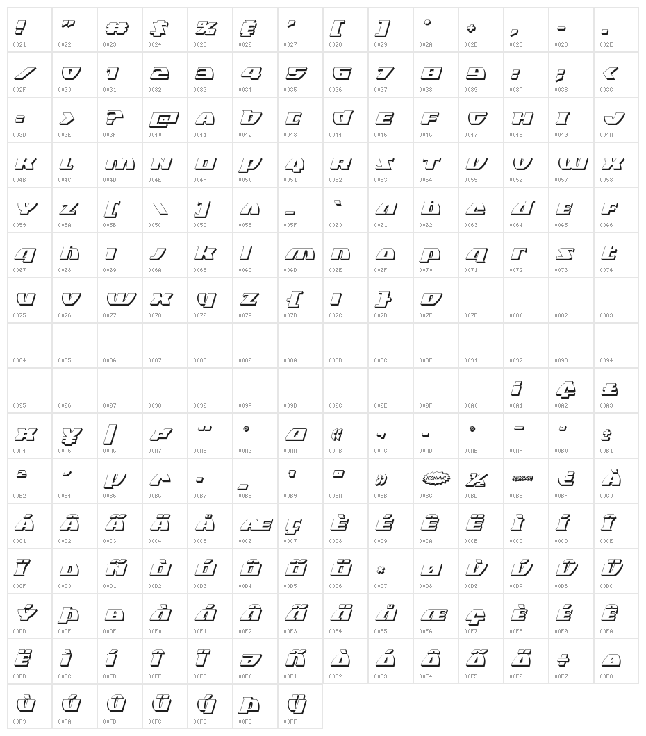 Black Bishop 3D Italic Character Map