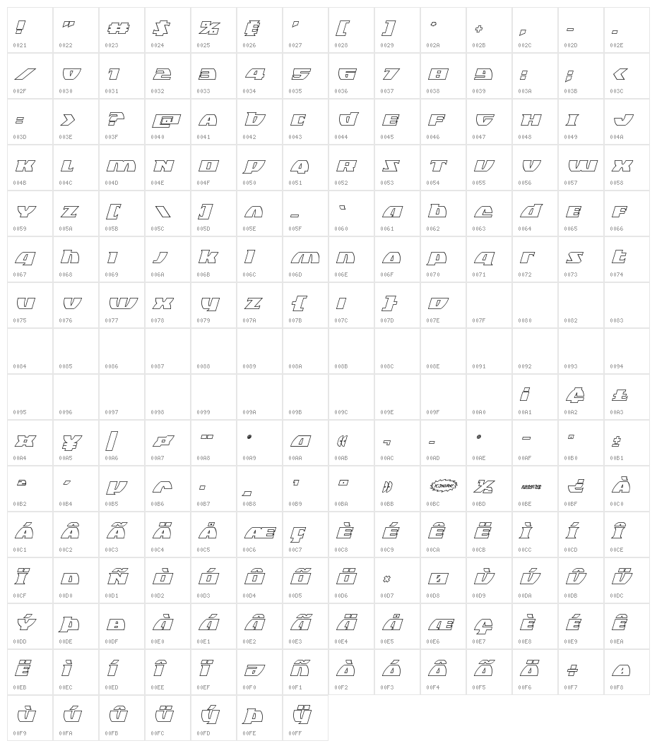 Black Bishop Outline Italic Character Map