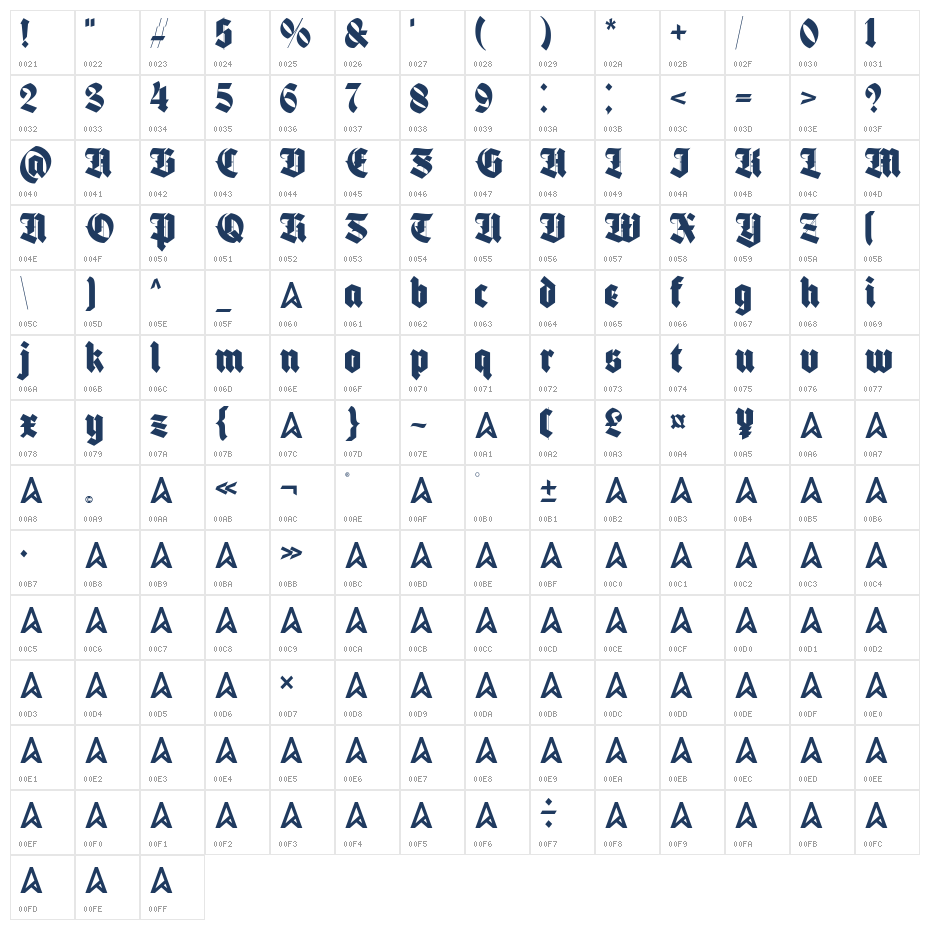 Black Brave Regular Character Map