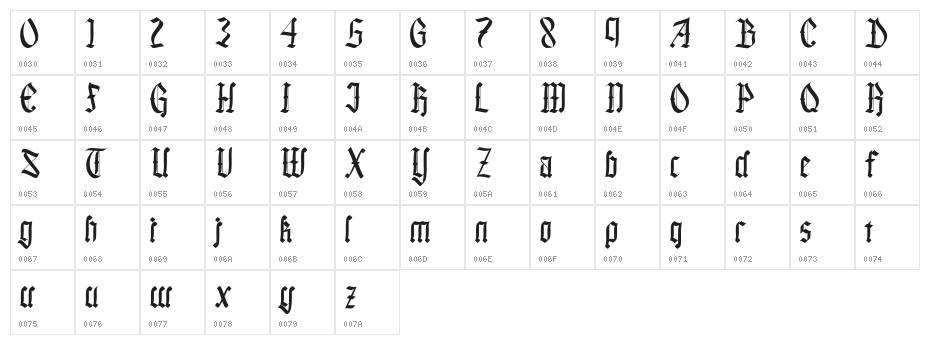 Black Callig Character Map