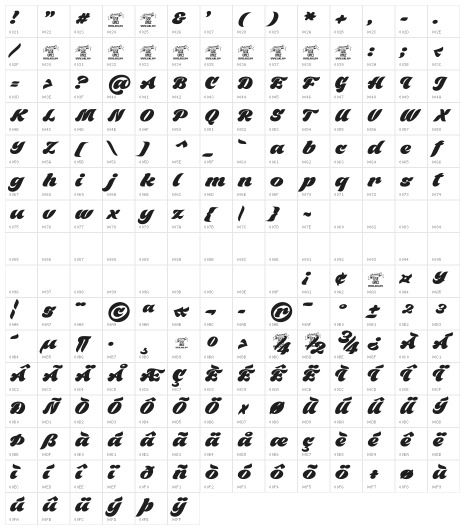 Black Fox Personal Use Only Character Map