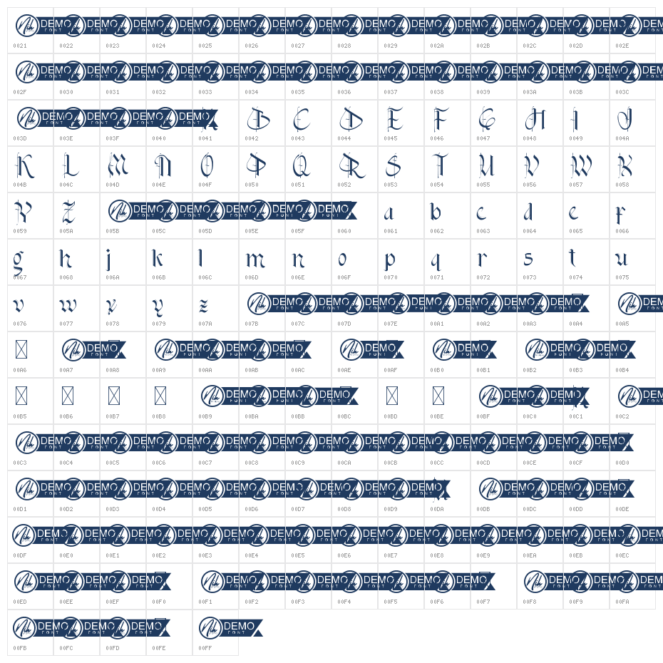 Black Gothics Demo Character Map