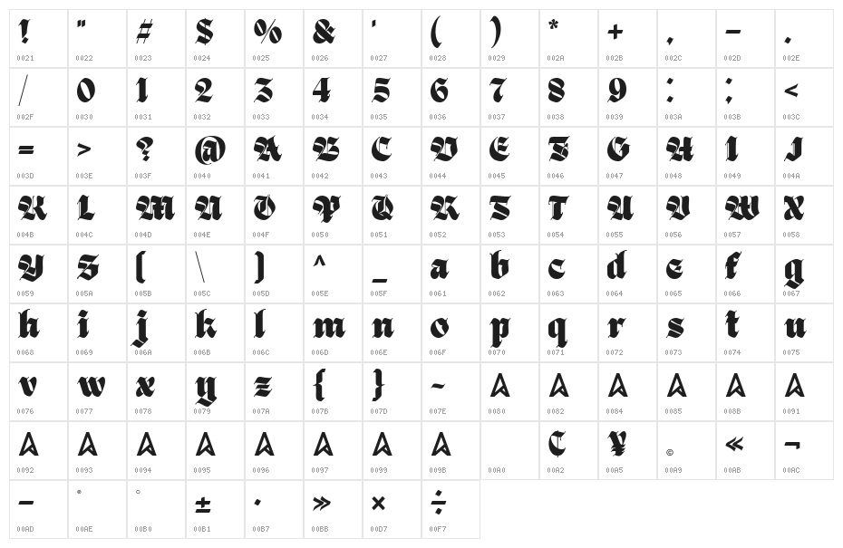 Black Great Regular Character Map