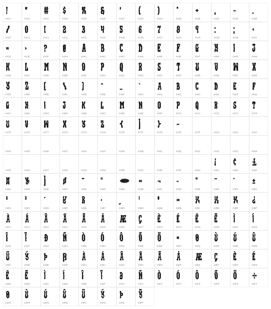 Black Gunk Bold Character Map