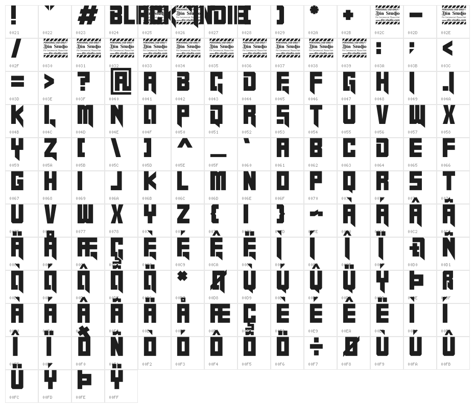 Black Indie Personal Use Character Map