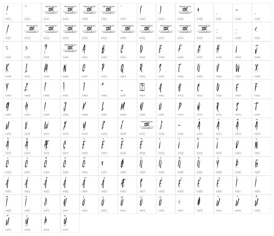 Black Memory Character Map