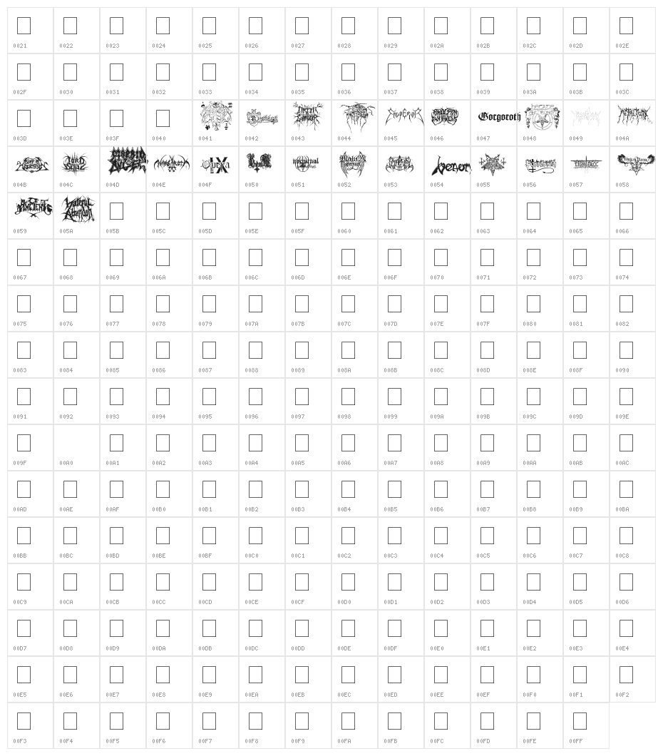 Black Metal Logos Character Map