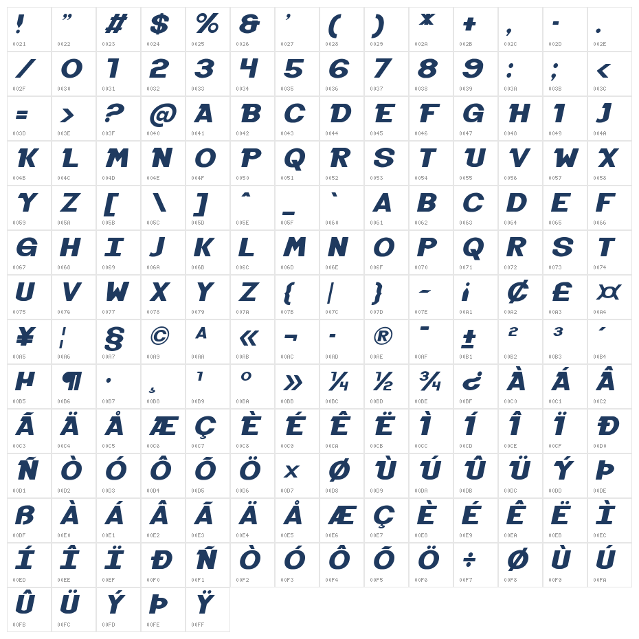 Black Molding Italic Character Map