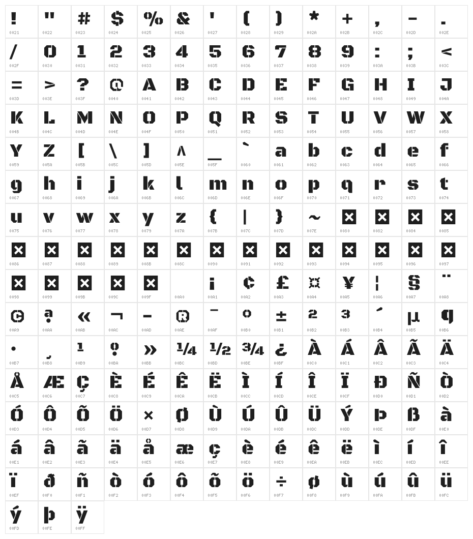 Black Ops One Character Map
