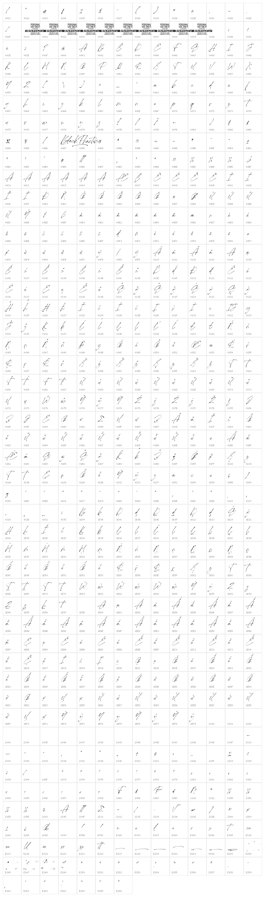 Black Phantom PERSONAL USE ONLY Italic Character Map