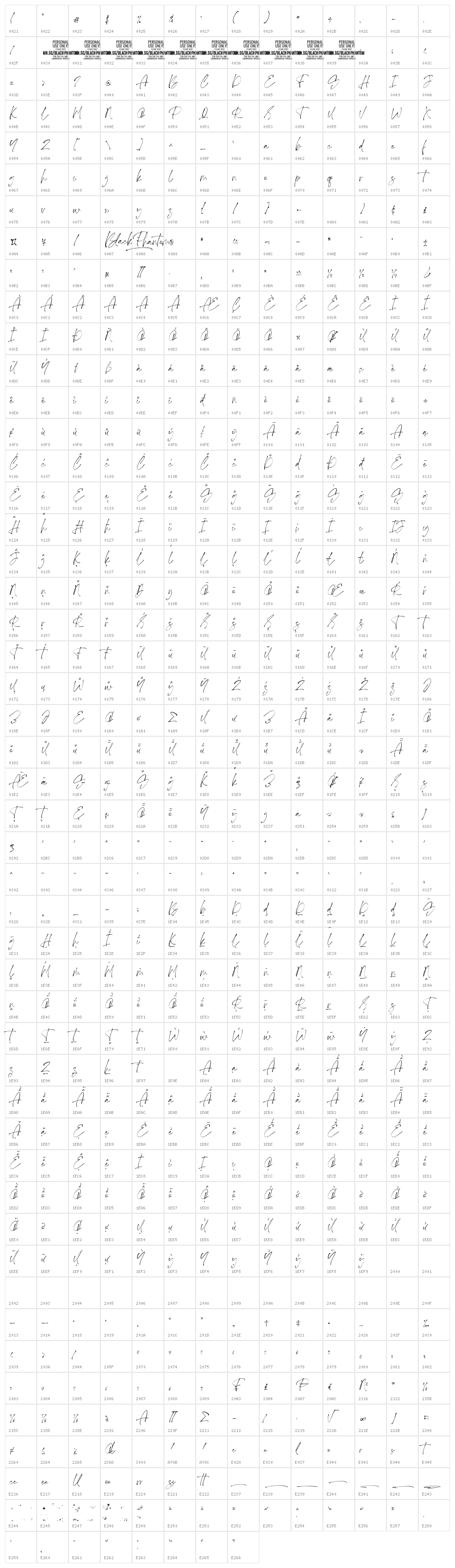 Black Phantom PERSONAL USE ONLY Regular Character Map