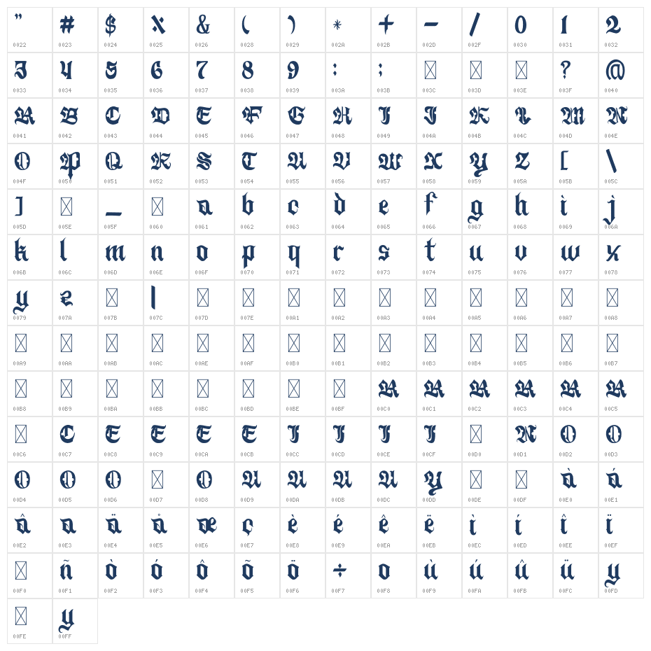 Black Record Character Map