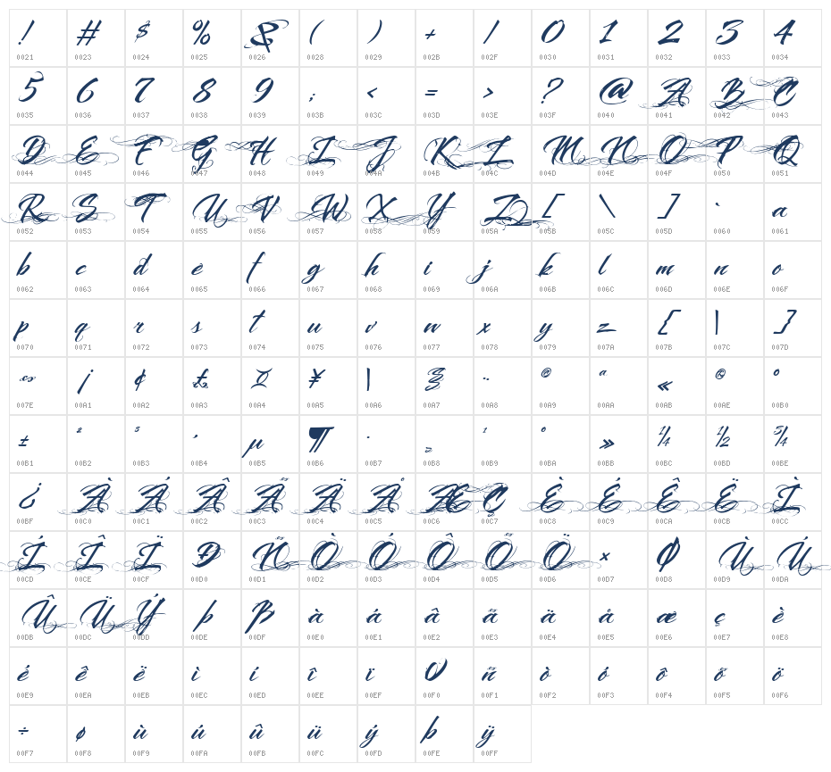 Black Rose Studio Swash Character Map