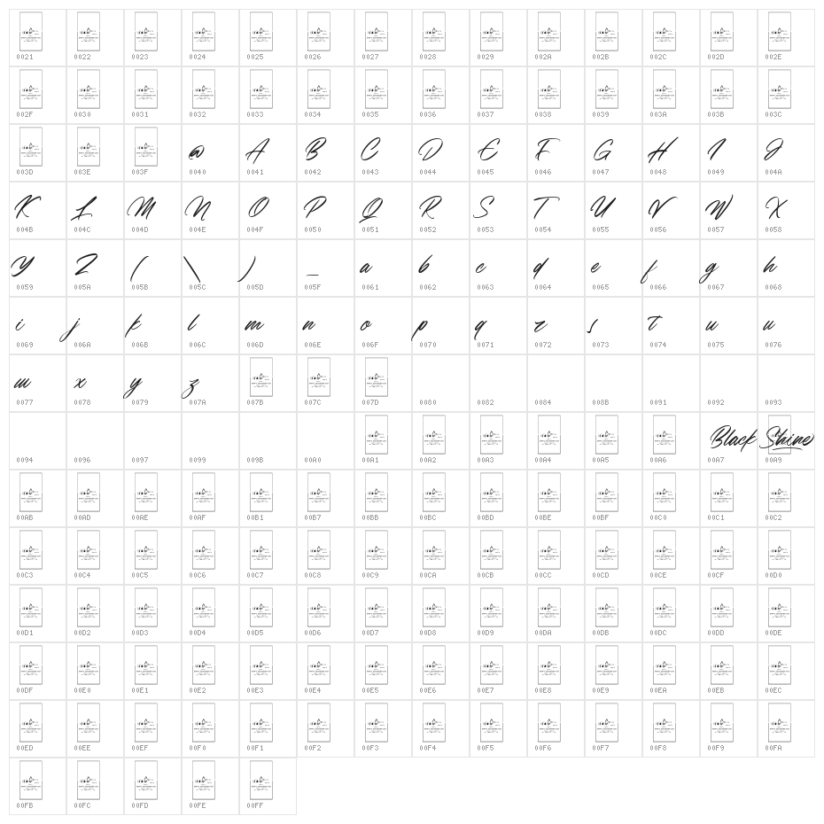 Black Shine Character Map