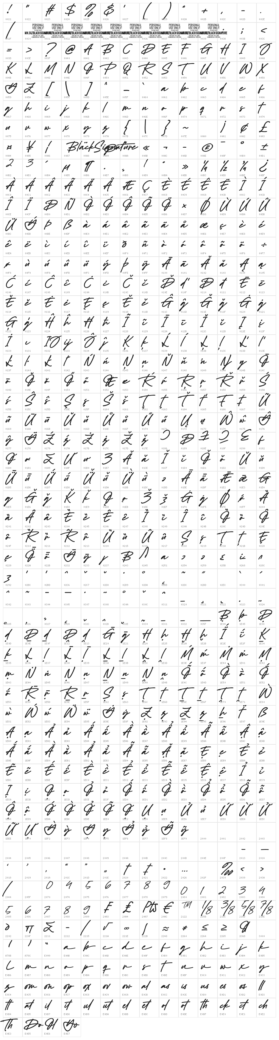 Black Signature PERSONAL USE ONLY Regular Character Map